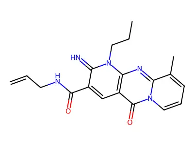 (2-imino-10-methyl-5-oxo-1-propyl(1,6-dihydropyridino[2,3-d]pyridino[1,2-a]pyr imidin-3-yl))-N-prop-2-enylcarboxamide structure