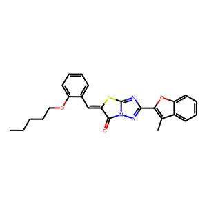 (5E)-2-(3-methyl-1-benzofuran-2-yl)-5-[2-(pentyloxy)benzylidene][1,3]thiazolo[3,2-b][1,2,4]triazol-6(5H)-one structure
