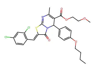 2-Methoxyethyl 5-(4-butoxyphenyl)-2-[(2,4-dichlorophenyl)methylene]-2,3-dihydro-7-methyl-3-oxo-5H-thiazolo[3,2-a]pyrimidine-6-carboxylate structure