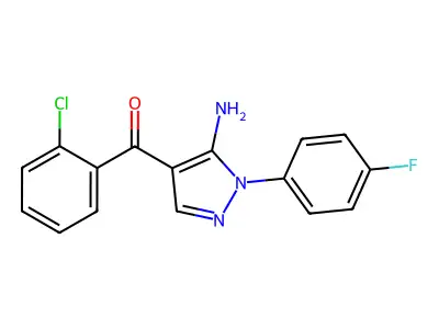 (5-Amino-1-(4-fluorophenyl)-1H-pyrazol-4-YL)(2-chlorophenyl)methanone structure