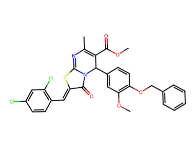 Methyl 2-[(2,4-dichlorophenyl)methylene]-2,3-dihydro-5-[3-methoxy-4-(phenylmethoxy)phenyl]-7-methyl-3-oxo-5H-thiazolo[3,2-a]pyrimidine-6-carboxylate structure