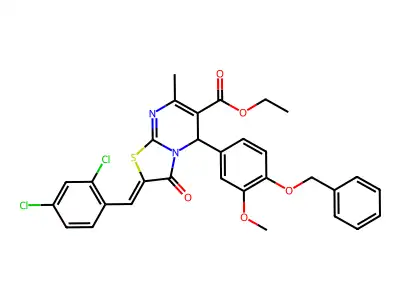 Ethyl 2-[(2,4-dichlorophenyl)methylene]-2,3-dihydro-5-[3-methoxy-4-(phenylmethoxy)phenyl]-7-methyl-3-oxo-5H-thiazolo[3,2-a]pyrimidine-6-carboxylate structure
