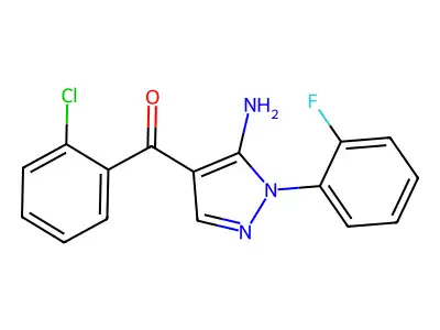 (5-Amino-1-(2-fluorophenyl)-1H-pyrazol-4-YL)(2-chlorophenyl)methanone structure