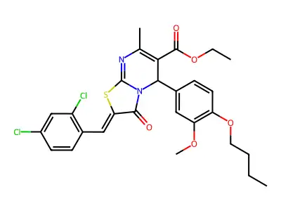 Ethyl 5-(4-butoxy-3-methoxyphenyl)-2-[(2,4-dichlorophenyl)methylene]-2,3-dihydro-7-methyl-3-oxo-5H-thiazolo[3,2-a]pyrimidine-6-carboxylate structure