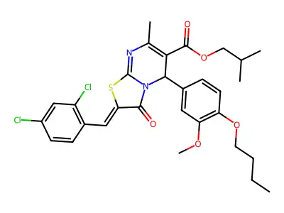 2-Methylpropyl 5-(4-butoxy-3-methoxyphenyl)-2-[(2,4-dichlorophenyl)methylene]-2,3-dihydro-7-methyl-3-oxo-5H-thiazolo[3,2-a]pyrimidine-6-carboxylate structure
