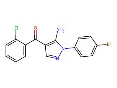(5-Amino-1-(4-bromophenyl)-1H-pyrazol-4-YL)(2-chlorophenyl)methanone structure