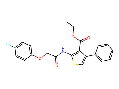Ethyl 2-(((4-fluorophenoxy)acetyl)amino)-4-phenyl-3-thiophenecarboxylate structure