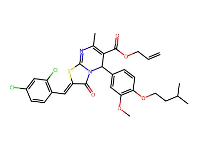 2-Propen-1-yl 2-[(2,4-dichlorophenyl)methylene]-2,3-dihydro-5-[3-methoxy-4-(3-methylbutoxy)phenyl]-7-methyl-3-oxo-5H-thiazolo[3,2-a]pyrimidine-6-carboxylate structure