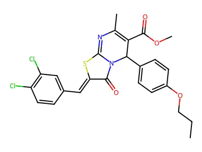 Methyl 2-[(3,4-dichlorophenyl)methylene]-2,3-dihydro-7-methyl-3-oxo-5-(4-propoxyphenyl)-5H-thiazolo[3,2-a]pyrimidine-6-carboxylate structure