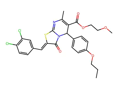 2-Methoxyethyl 2-[(3,4-dichlorophenyl)methylene]-2,3-dihydro-7-methyl-3-oxo-5-(4-propoxyphenyl)-5H-thiazolo[3,2-a]pyrimidine-6-carboxylate structure