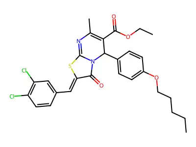 Ethyl 2-[(3,4-dichlorophenyl)methylene]-2,3-dihydro-7-methyl-3-oxo-5-[4-(pentyloxy)phenyl]-5H-thiazolo[3,2-a]pyrimidine-6-carboxylate structure