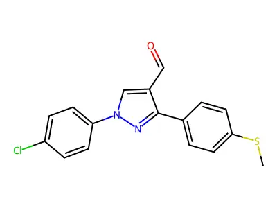 1-(4-Chlorophenyl)-3-(4-(methylsulfanyl)phenyl)-1H-pyrazole-4-carbaldehyde structure