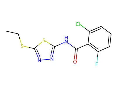 2-chloro-N-[5-(ethylsulfanyl)-1,3,4-thiadiazol-2-yl]-6-fluorobenzamide structure