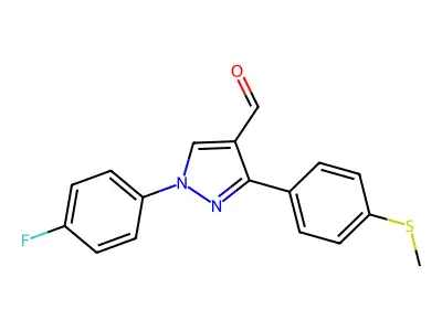 1-(4-Fluorophenyl)-3-(4-(methylsulfanyl)phenyl)-1H-pyrazole-4-carbaldehyde structure