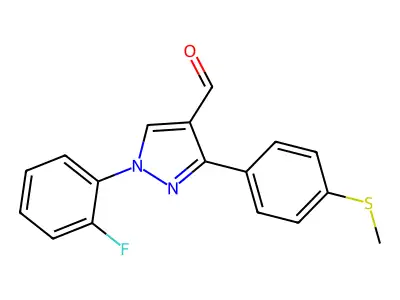 1-(2-Fluorophenyl)-3-(4-(methylsulfanyl)phenyl)-1H-pyrazole-4-carbaldehyde structure