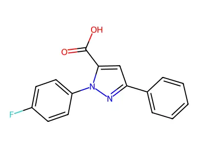 1-(4-Fluorophenyl)-3-phenyl-1H-pyrazole-5-carboxylic acid structure