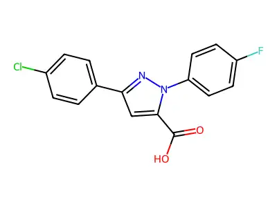 3-(4-Chlorophenyl)-1-(4-fluorophenyl)-1H-pyrazole-5-carboxylic acid structure