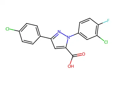 1-(3-Chloro-4-fluorophenyl)-3-(4-chlorophenyl)-1H-pyrazole-5-carboxylic acid structure