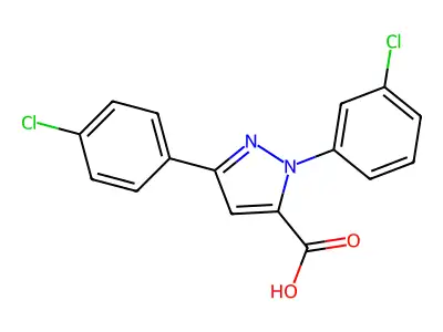 1-(3-Chlorophenyl)-3-(4-chlorophenyl)-1H-pyrazole-5-carboxylic acid structure