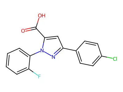 3-(4-chlorophenyl)-1-(2-fluorophenyl)-1H-pyrazole-5-carboxylic acid structure