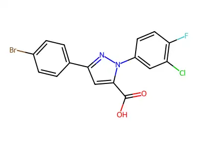 3-(4-Bromophenyl)-1-(3-chloro-4-fluorophenyl)-1H-pyrazole-5-carboxylic acid structure