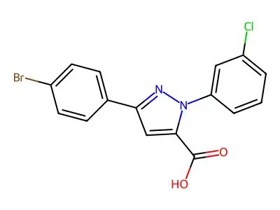 3-(4-Bromophenyl)-1-(3-chlorophenyl)-1H-pyrazole-5-carboxylic acid structure