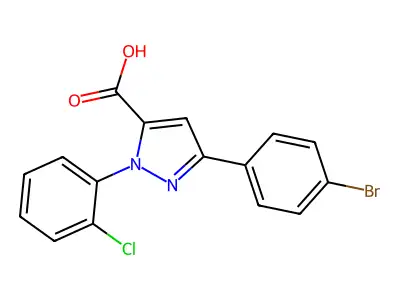 3-(4-Bromophenyl)-1-(2-chlorophenyl)-1H-pyrazole-5-carboxylic acid structure