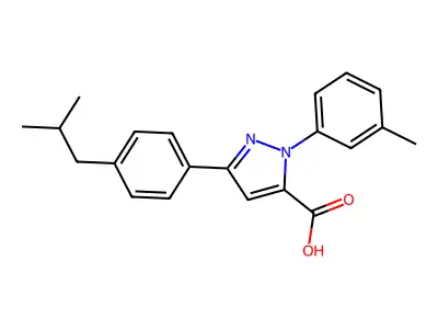 3-(4-Isobutylphenyl)-1-(3-methylphenyl)-1H-pyrazole-5-carboxylic acid structure