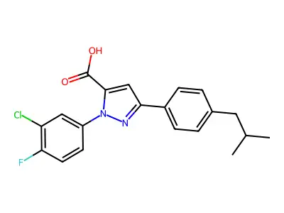1-(3-Chloro-4-fluorophenyl)-3-(4-isobutylphenyl)-1H-pyrazole-5-carboxylic acid structure
