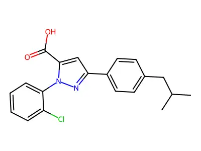 1-(2-Chlorophenyl)-3-(4-isobutylphenyl)-1H-pyrazole-5-carboxylic acid structure