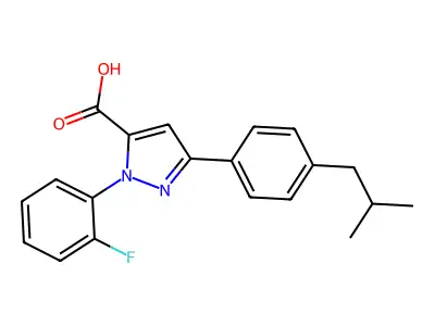 1-(2-Fluorophenyl)-3-(4-isobutylphenyl)-1H-pyrazole-5-carboxylic acid structure