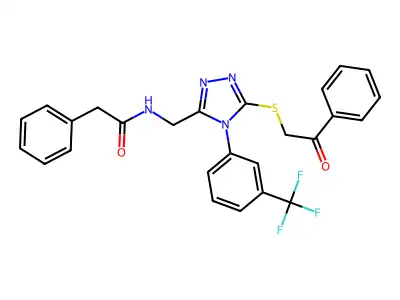 N-[[5-phenacylsulfanyl-4-[3-(trifluoromethyl)phenyl]-1,2,4-triazol-3-yl]methyl]-2-phenyl-acetamide structure