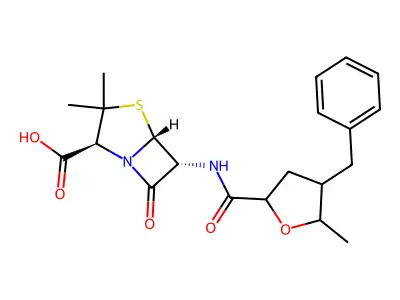 4-Thia-1-azabicyclo(3.2.0)heptane-2-carboxylic acid, 3,3-dimethyl-7-oxo-6-(((tetrahydro-5-methyl-4-(phenylmethyl)-2-furanyl)carbonyl)amino)-, (2S-(2-alpha,5-alpha,6-beta))- structure