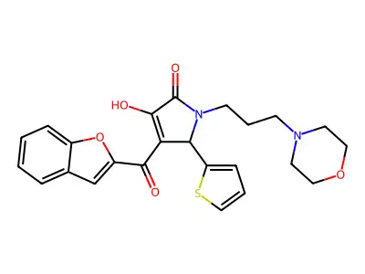 3-(1-benzofuran-2-carbonyl)-1-(3-morpholin-4-ium-4-ylpropyl)-5-oxo-2-thiophen-2-yl-2H-pyrrol-4-olate structure
