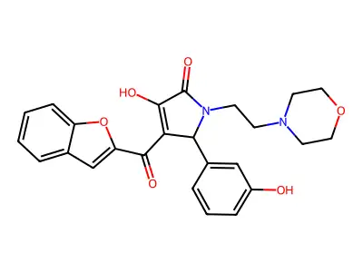 4-(1-benzofuran-2-ylcarbonyl)-3-hydroxy-5-(3-hydroxyphenyl)-1-[2-(4-morpholinyl)ethyl]-1,5-dihydro-2H-pyrrol-2-one structure