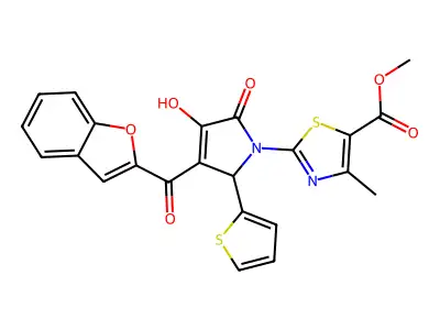 methyl 2-[3-(1-benzofuran-2-ylcarbonyl)-4-hydroxy-5-oxo-2-(thiophen-2-yl)-2,5-dihydro-1H-pyrrol-1-yl]-4-methyl-1,3-thiazole-5-carboxylate structure