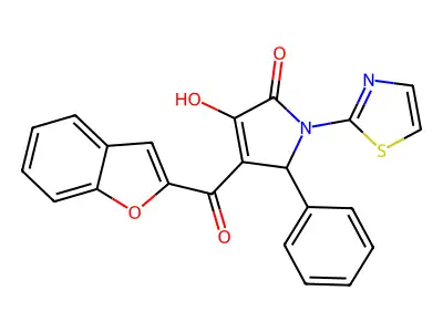 4-(benzofuran-2-carbonyl)-3-hydroxy-5-phenyl-1-(thiazol-2-yl)-1H-pyrrol-2(5H)-one structure