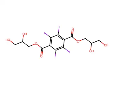 Bis(2,3-dihydroxypropyl) 2,3,5,6-tetraiodobenzene-1,4-dicarboxylate structure