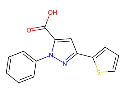 2-Phenyl-5-thiophen-2-yl-2H-pyrazole-3-carboxylic acid structure