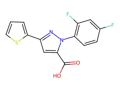 1-(2,4-difluorophenyl)-3-(thiophen-2-yl)-1H-pyrazole-5-carboxylic acid structure