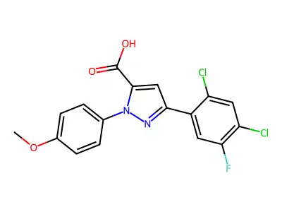 3-(2,4-dichloro-5-fluorophenyl)-1-(4-methoxyphenyl)-1H-pyrazole-5-carboxylic acid structure