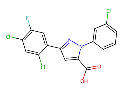 1-(3-Chlorophenyl)-3-(2,4-dichloro-5-fluorophenyl)-1H-pyrazole-5-carboxylic acid structure