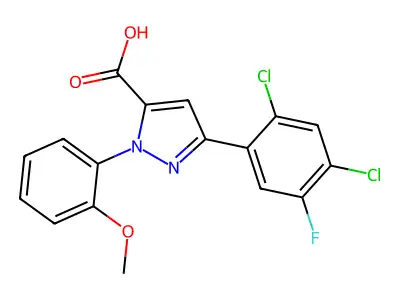 3-(2,4-dichloro-5-fluorophenyl)-1-(2-methoxyphenyl)-1H-pyrazole-5-carboxylic acid structure