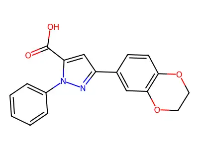 5-(2,3-Dihydro-1,4-benzodioxin-6-yl)-2-phenylpyrazole-3-carboxylic acid structure