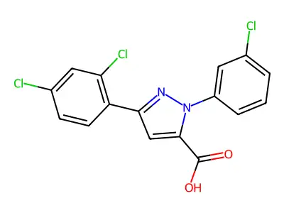 1-(3-Chlorophenyl)-3-(2,4-dichlorophenyl)-1H-pyrazole-5-carboxylic acid structure