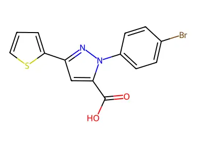 1-(4-Bromophenyl)-3-(2-thienyl)-1H-pyrazole-5-carboxylic acid structure
