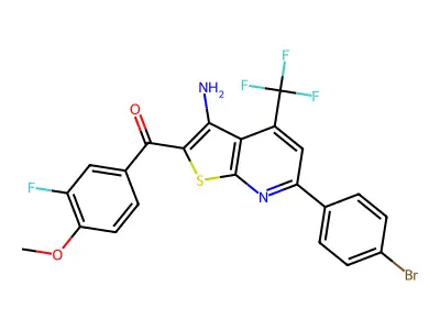 [3-amino-6-(4-bromophenyl)-4-(trifluoromethyl)thieno[2,3-b]pyridin-2-yl](3-fluoro-4-methoxyphenyl)methanone structure