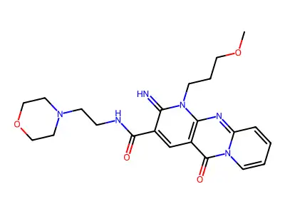 2-imino-1-(3-methoxypropyl)-N-(2-morpholinoethyl)-5-oxo-2,5-dihydro-1H-dipyrido[1,2-a:2',3'-d]pyrimidine-3-carboxamide structure