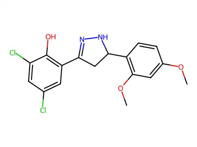 2,4-dichloro-6-(5-(2,4-dimethoxyphenyl)-4,5-dihydro-1H-pyrazol-3-yl)phenol structure