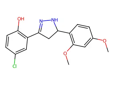 4-chloro-2-(5-(2,4-dimethoxyphenyl)-4,5-dihydro-1H-pyrazol-3-yl)phenol structure